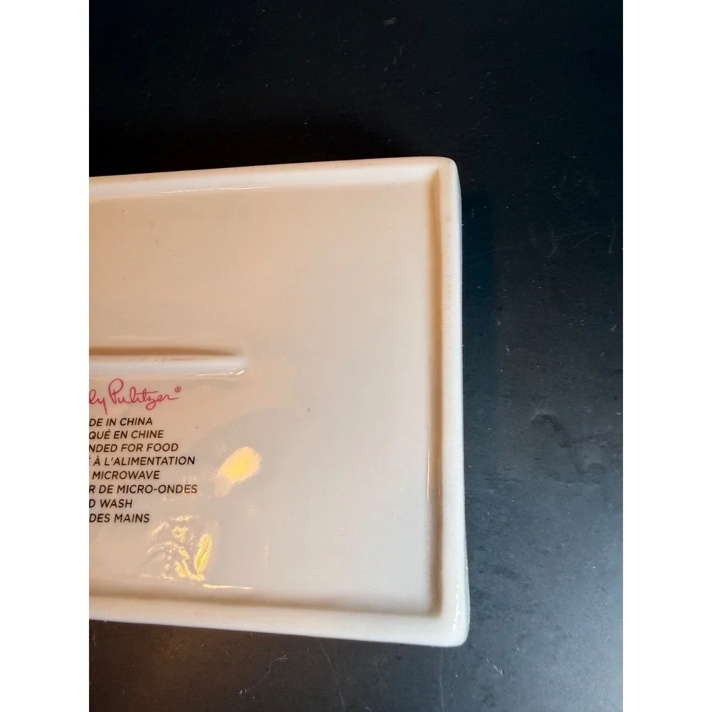 Lilly Pulitzer Tray For Trinkets Jewelry White with Gold Palm Trees 5.75" Tropic - Picture 9 of 9